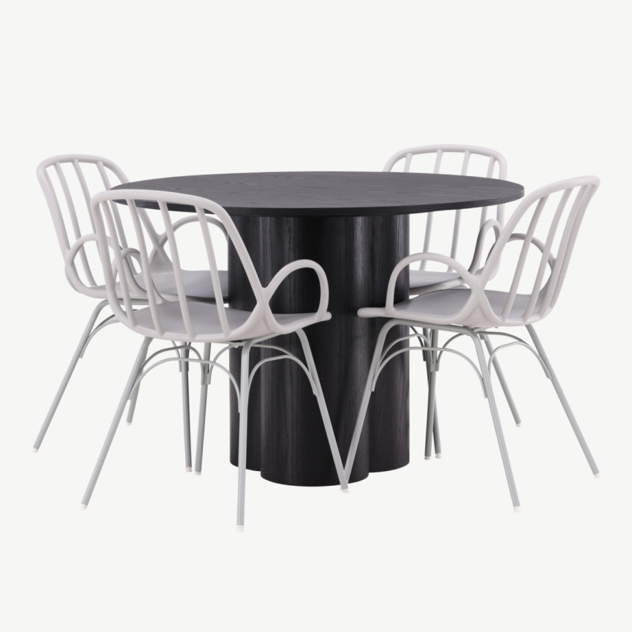 Ümmargune must söögilaud Olivia ja hallid Dyrön plastiktoolid, GR23099 – 3