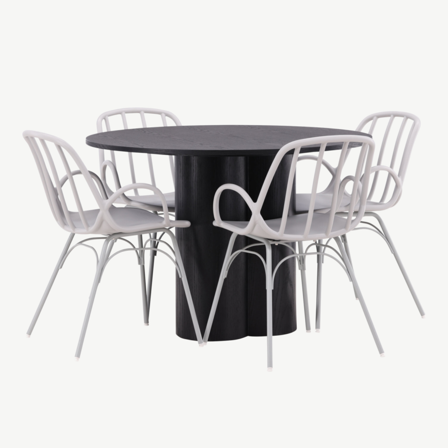 Ümmargune must söögilaud Olivia ja hallid Dyrön plastiktoolid, GR23099 – 4