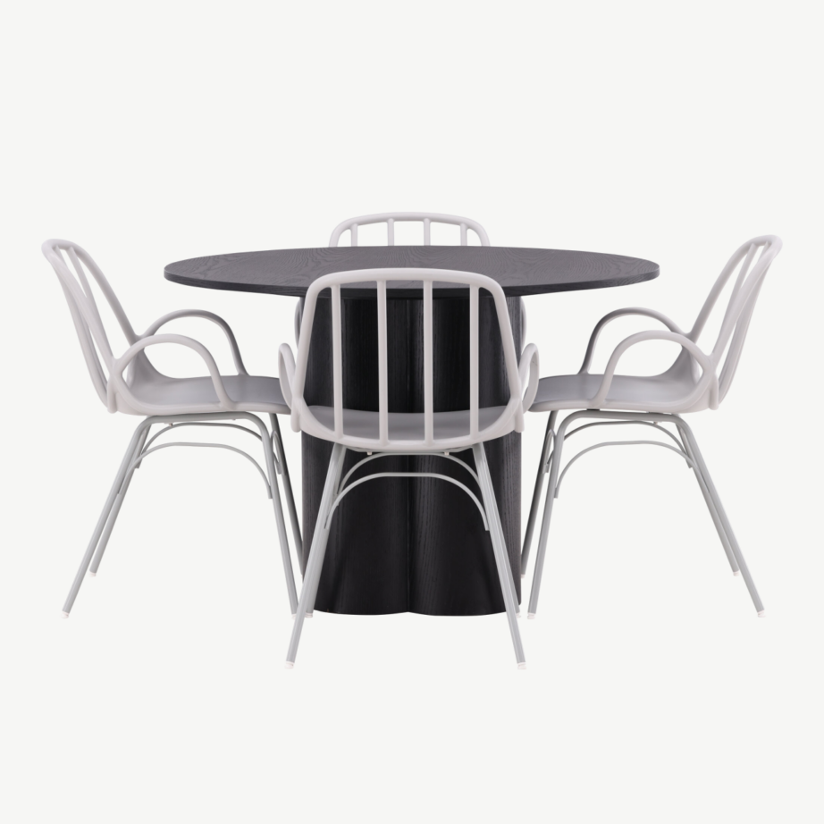 Ümmargune must söögilaud Olivia ja hallid Dyrön plastiktoolid, GR23099 – 5