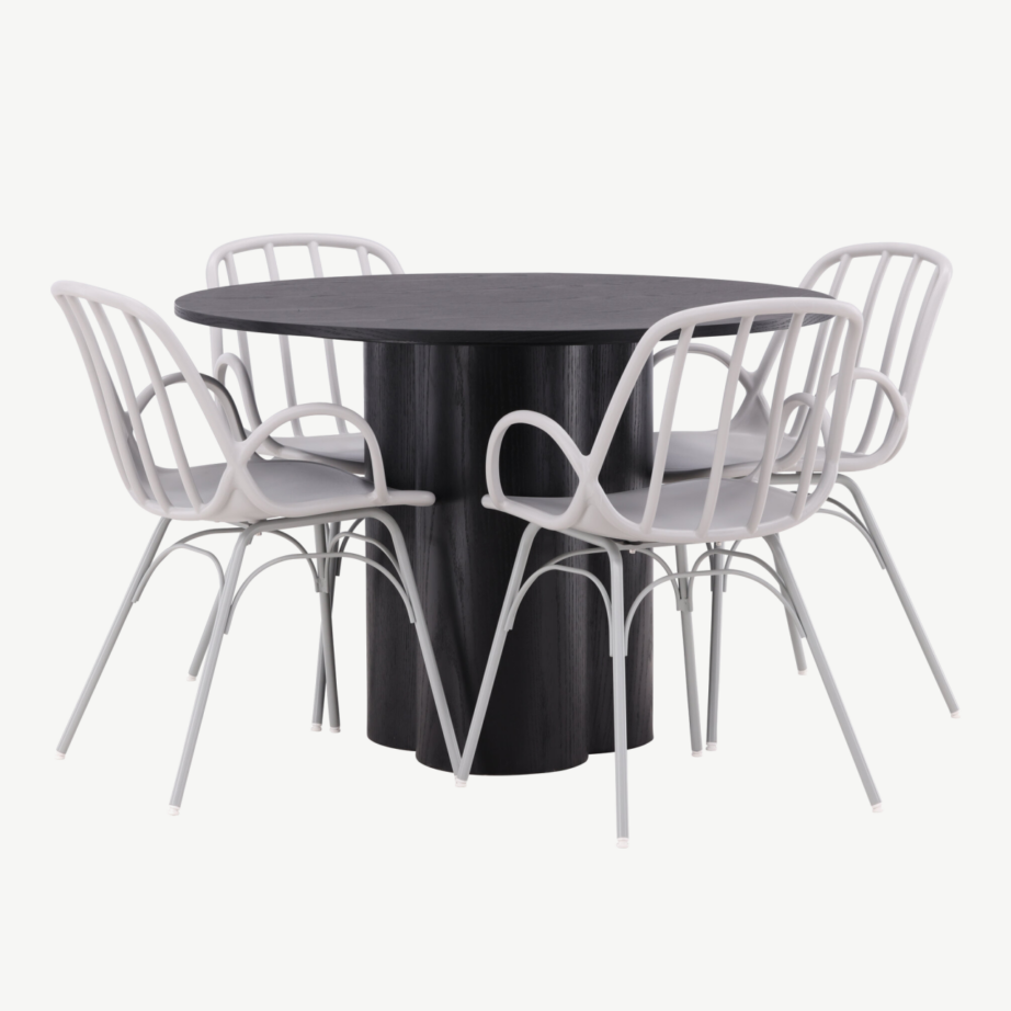 Ümmargune must söögilaud Olivia ja hallid Dyrön plastiktoolid, GR23099 – 6