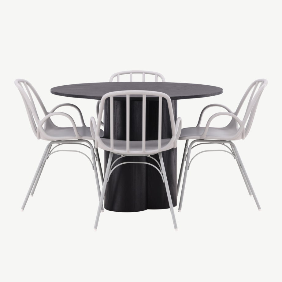 Ümmargune must söögilaud Olivia ja hallid Dyrön plastiktoolid, GR23099 – 7