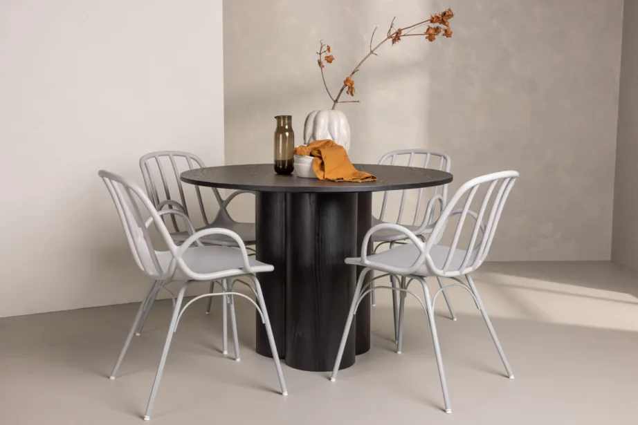 Ümmargune must söögilaud Olivia ja hallid Dyrön plastiktoolid, GR23099 – 8