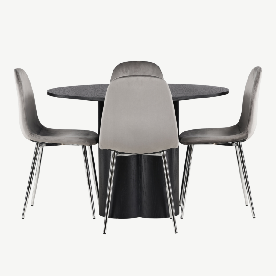 Ümmargune must söögilaud Olivia ja helehall samettool Eva, GR23826 – 2