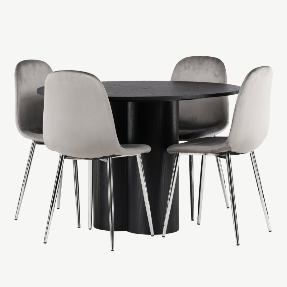 Ümmargune must söögilaud Olivia ja helehall samettool Eva, GR23826 – 3