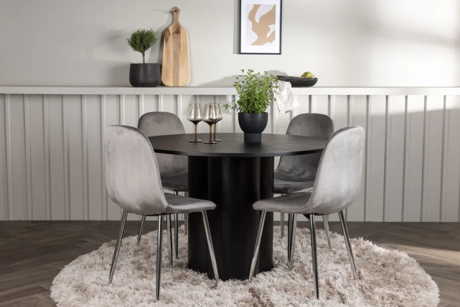 Ümmargune must söögilaud Olivia ja helehall samettool Eva, GR23826 – 4