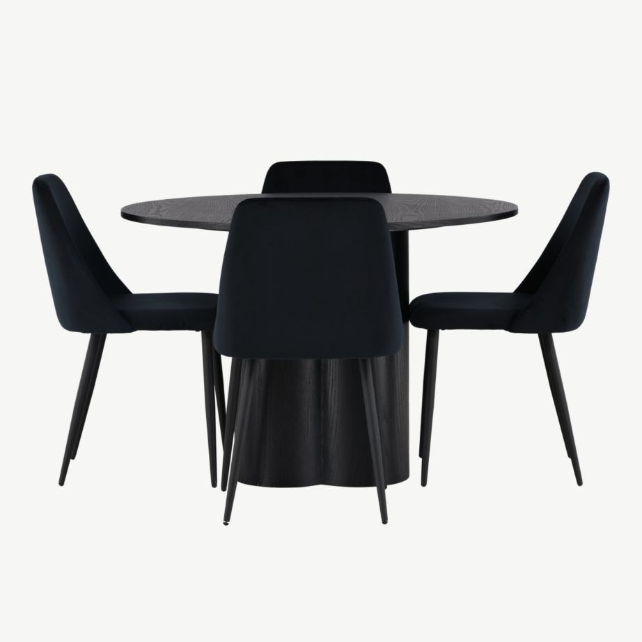 Ümmargune must söögilaud Olivia ja velvetkattega tool Night, GR23842 – 2