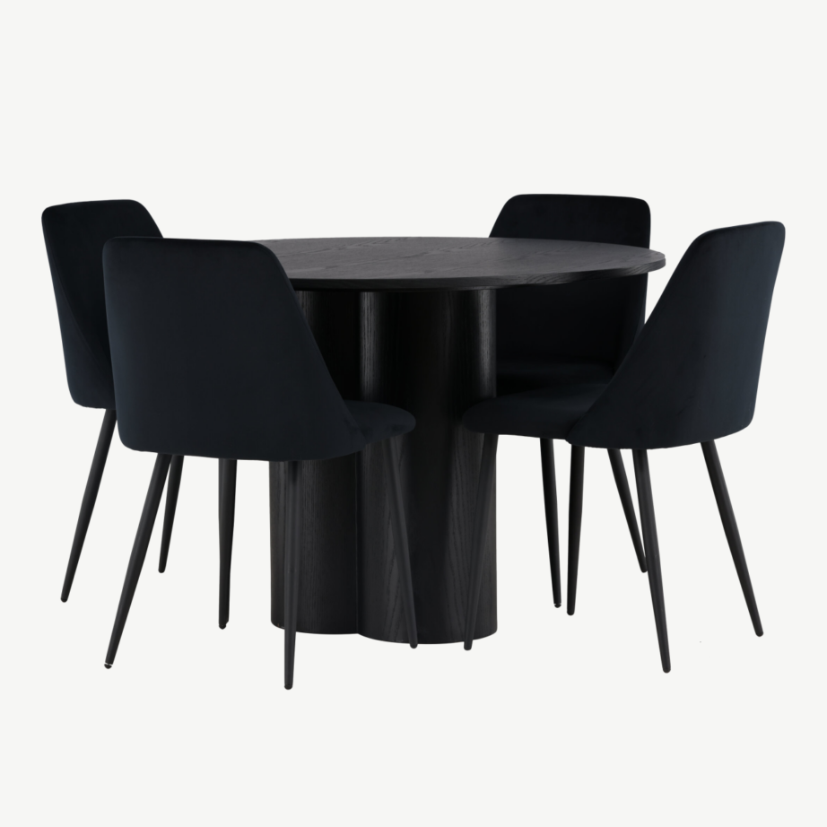 Ümmargune must söögilaud Olivia ja velvetkattega tool Night, GR23842 – 3