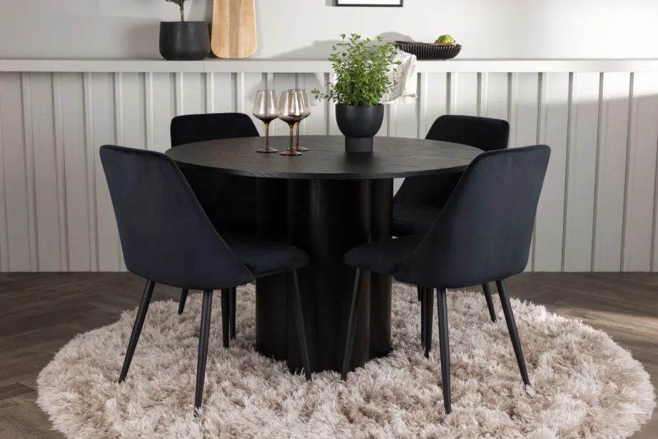 Ümmargune must söögilaud Olivia ja velvetkattega tool Night, GR23842 – 4