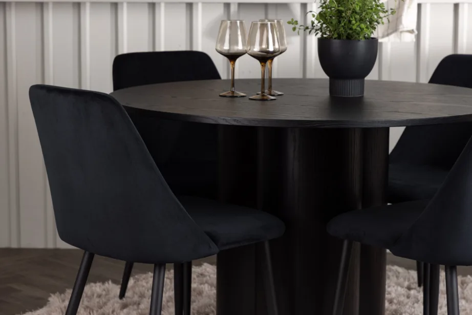Ümmargune must söögilaud Olivia ja velvetkattega tool Night, GR23842 – 5