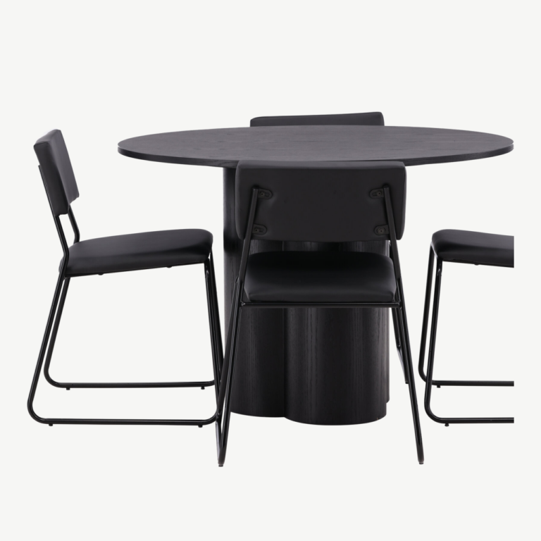 Ümmargune must söögitabel Olivia ja 4 Kenth tooli (MDF, kunstnahk) - GR22891