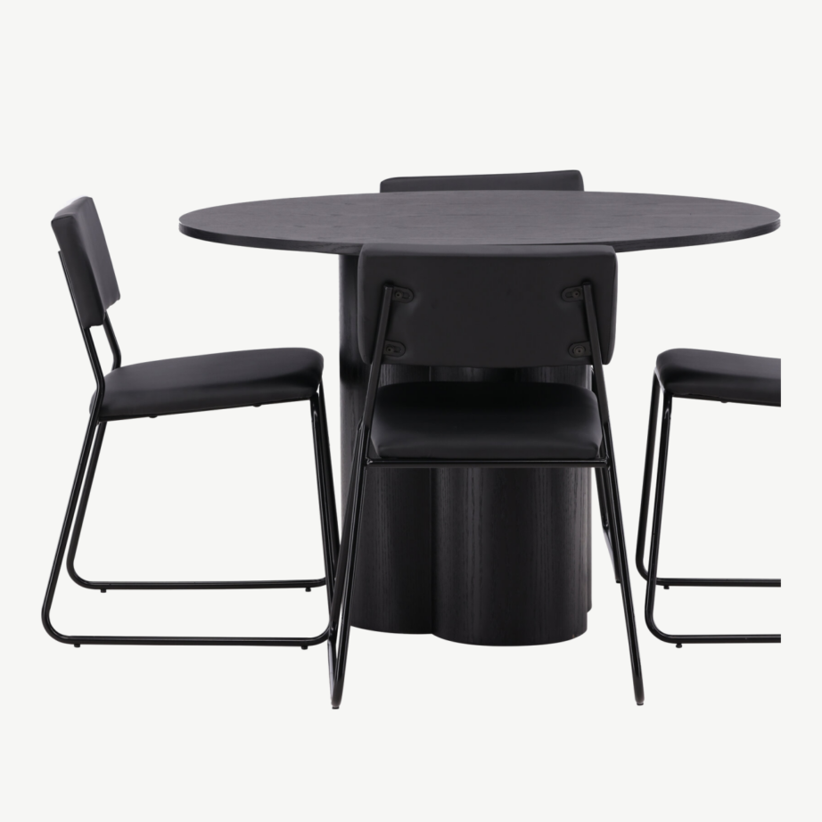 Ümmargune must söögitabel Olivia ja 4 Kenth tooli (MDF, kunstnahk), GR22891 – 2