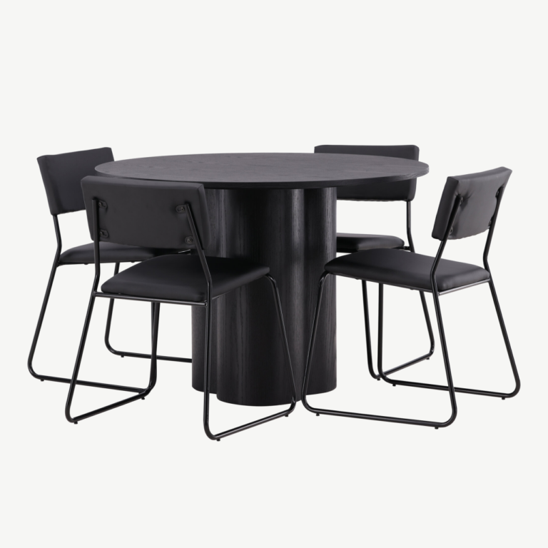 Ümmargune must söögitabel Olivia ja 4 Kenth tooli (MDF, kunstnahk) - GR22891