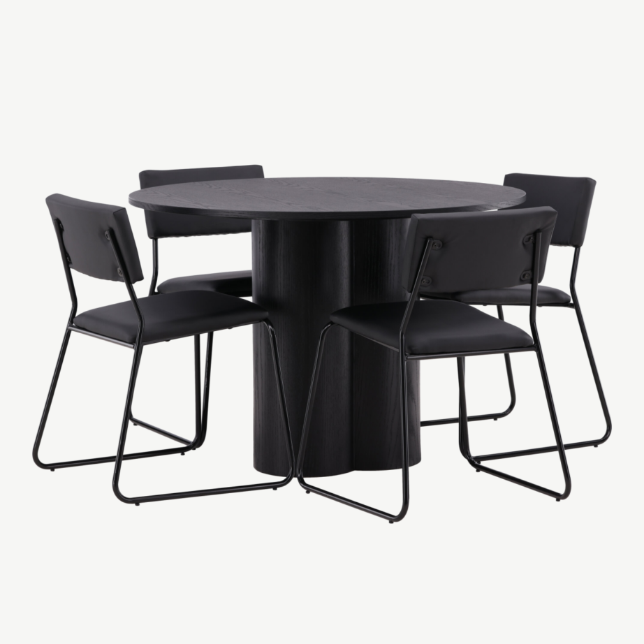 Ümmargune must söögitabel Olivia ja 4 Kenth tooli (MDF, kunstnahk), GR22891 – 4