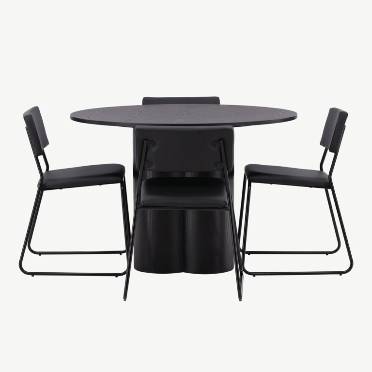 Ümmargune must söögitabel Olivia ja 4 Kenth tooli (MDF, kunstnahk) - GR22891