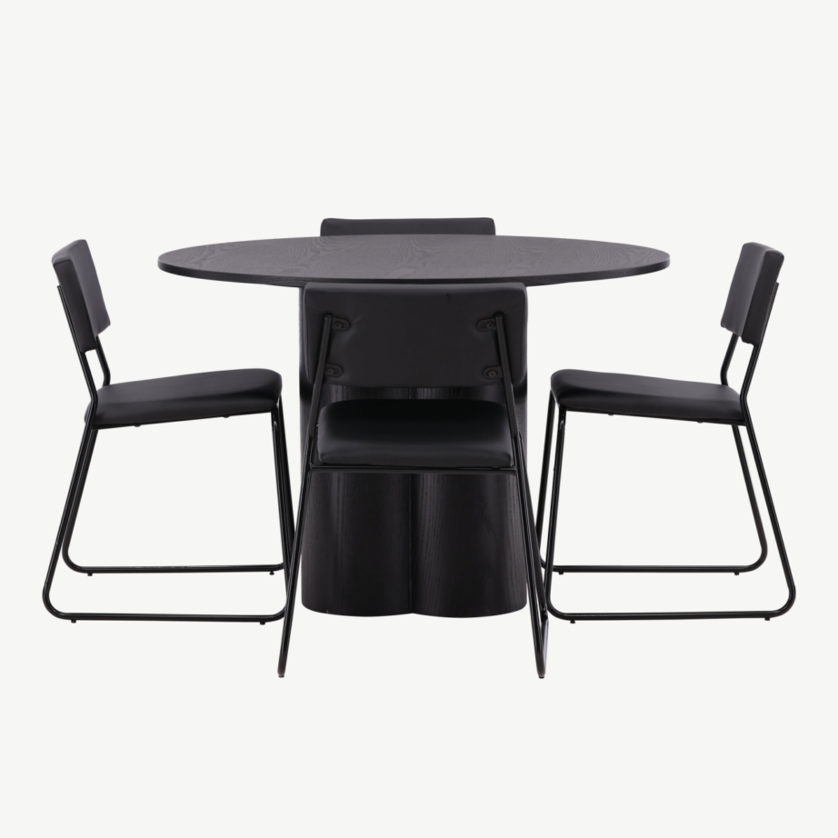 Ümmargune must söögitabel Olivia ja 4 Kenth tooli (MDF, kunstnahk), GR22891 – 5