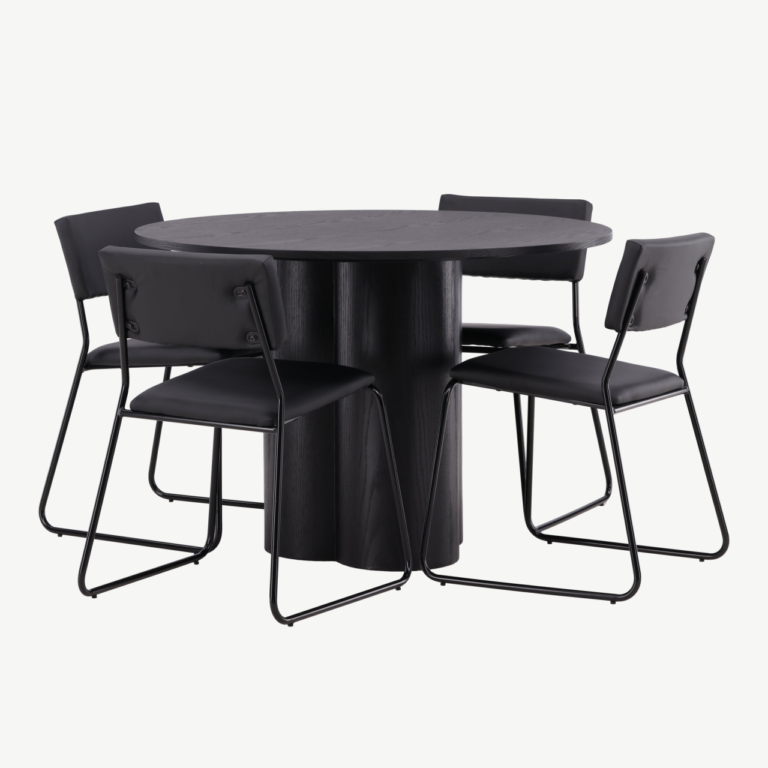 Ümmargune must söögitabel Olivia ja 4 Kenth tooli (MDF, kunstnahk) - GR22891