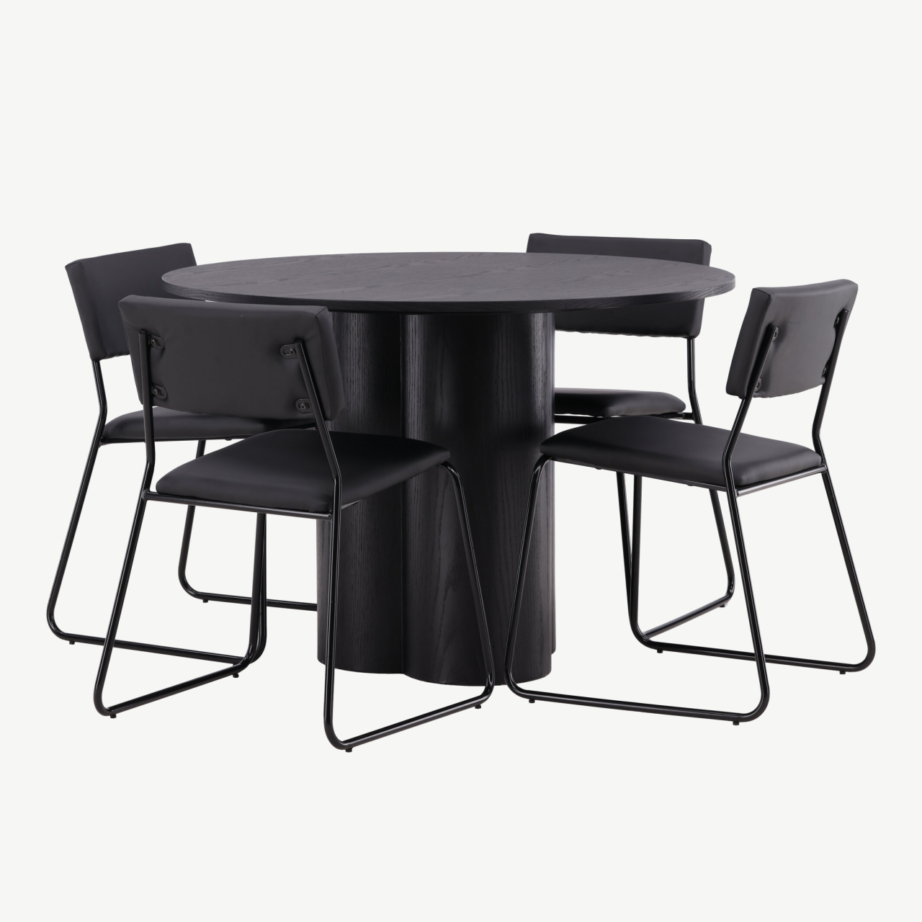Ümmargune must söögitabel Olivia ja 4 Kenth tooli (MDF, kunstnahk), GR22891