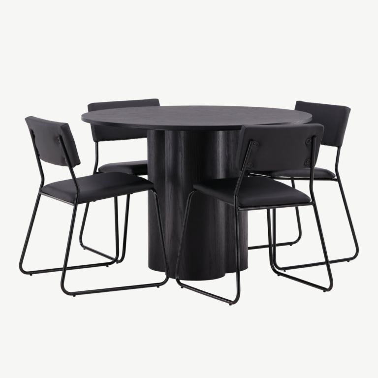 Ümmargune must söögitabel Olivia ja 4 Kenth tooli (MDF, kunstnahk) - GR22891