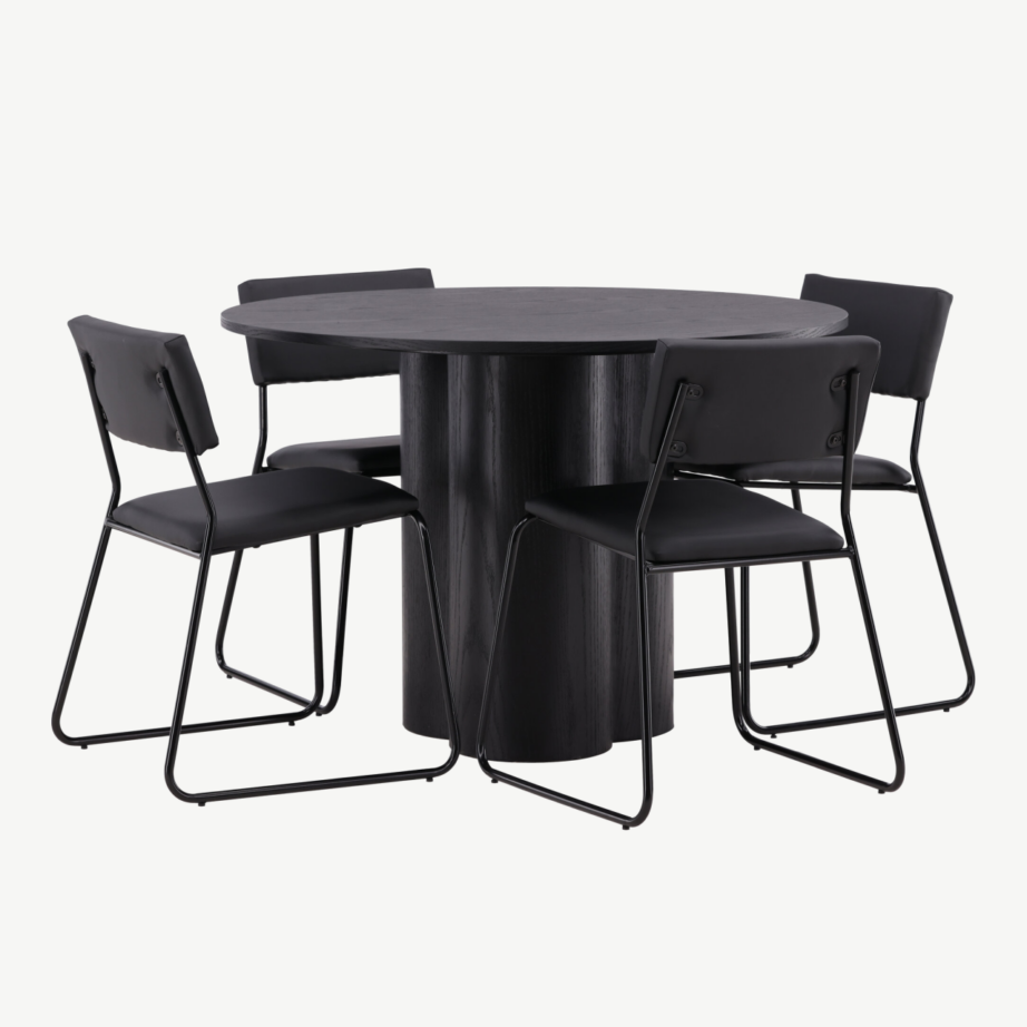 Ümmargune must söögitabel Olivia ja 4 Kenth tooli (MDF, kunstnahk), GR22891 – 6