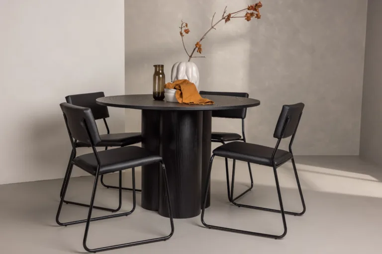 Ümmargune must söögitabel Olivia ja 4 Kenth tooli (MDF, kunstnahk) - GR22891
