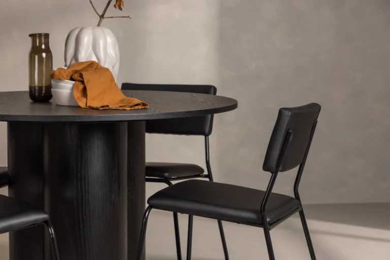 Ümmargune must söögitabel Olivia ja 4 Kenth tooli (MDF, kunstnahk) - GR22891