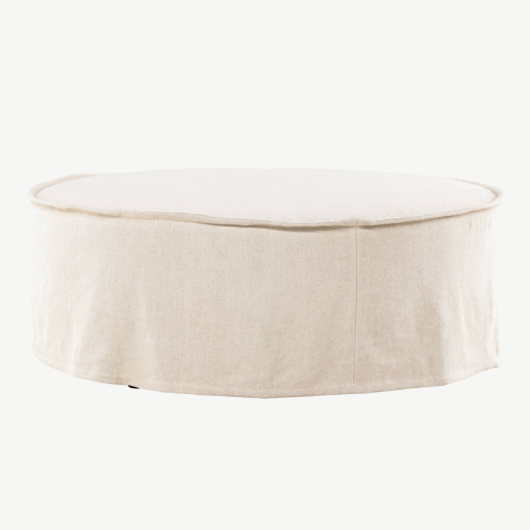 Ümmargune ottomaan Vindö, beež linasest kangas, ⌀101 cm - 61795-256
