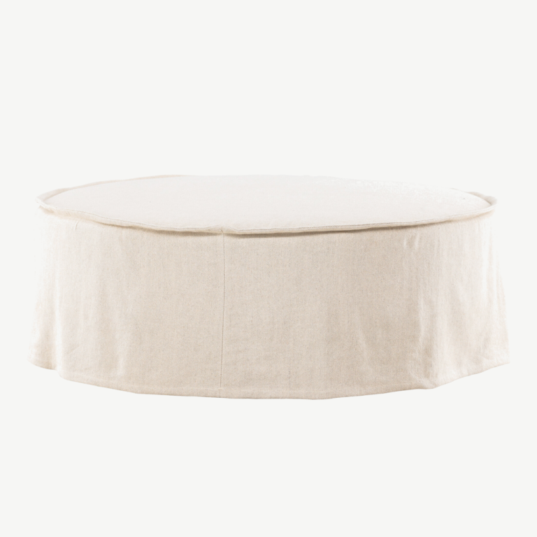 Ümmargune ottomaan Vindö, beež linasest kangas, ⌀101 cm - 61795-256