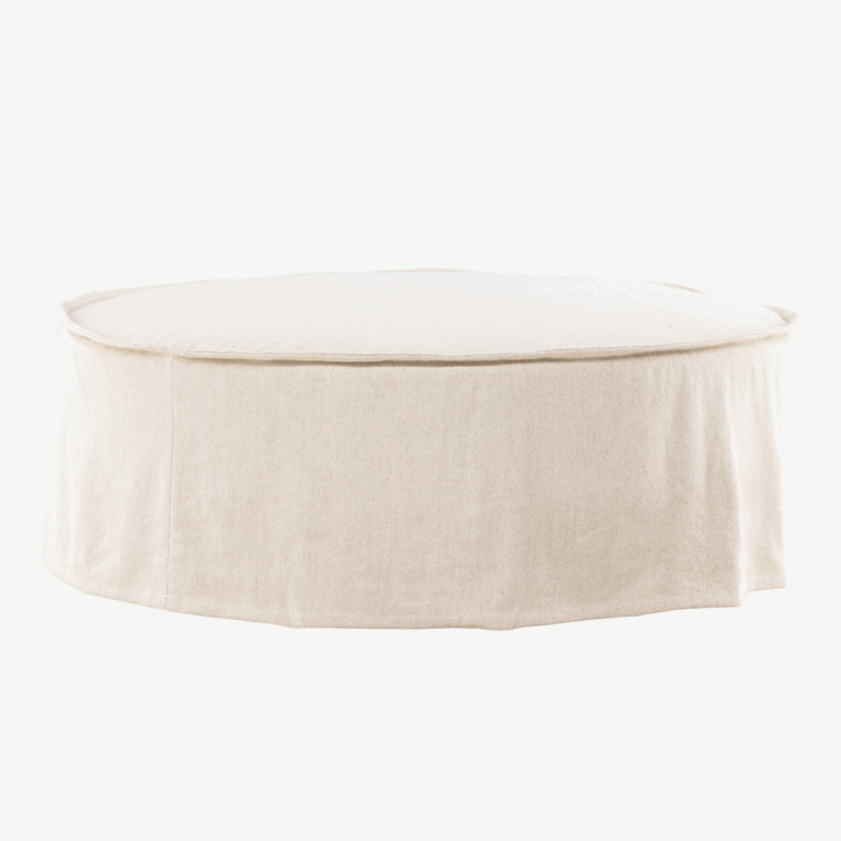 Ümmargune ottomaan Vindö, beež linasest kangas, ⌀101 cm - 61795-256