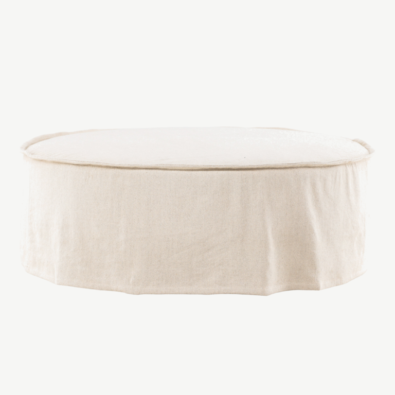 Ümmargune ottomaan Vindö, beež linasest kangas, ⌀101 cm - 61795-256