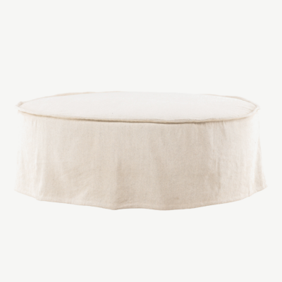Ümmargune ottomaan Vindö, beež linasest kangas, ⌀101 cm - 61795-256