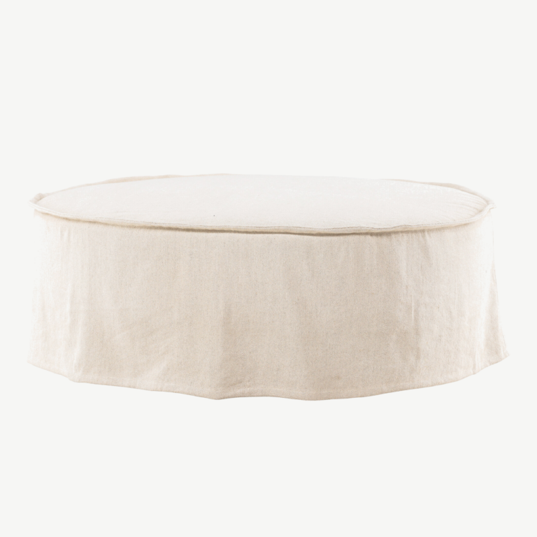 Ümmargune ottomaan Vindö, beež linasest kangas, ⌀101 cm - 61795-256