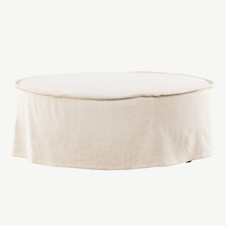 Ümmargune ottomaan Vindö, beež linasest kangas, ⌀101 cm - 61795-256