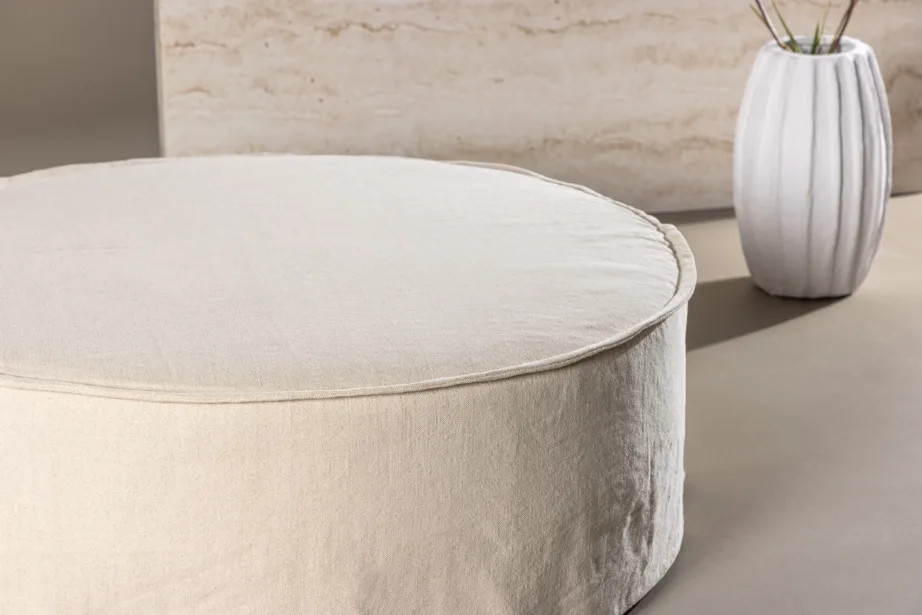 Ümmargune ottomaan Vindö, beež linasest kangas, ⌀101 cm, 61795-256 – 9