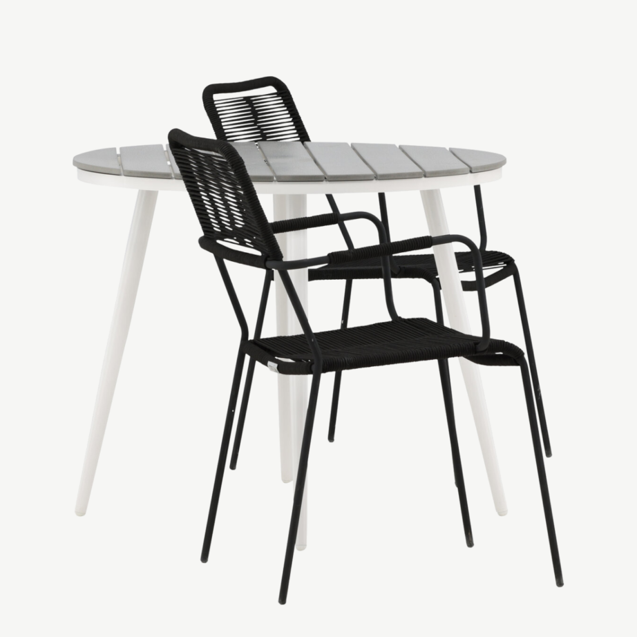 Ümmargune õuemööbli komplekt Break (hall aintwood, valge alumiinium, 2 musta köistoega tooli), GR22677 – 2