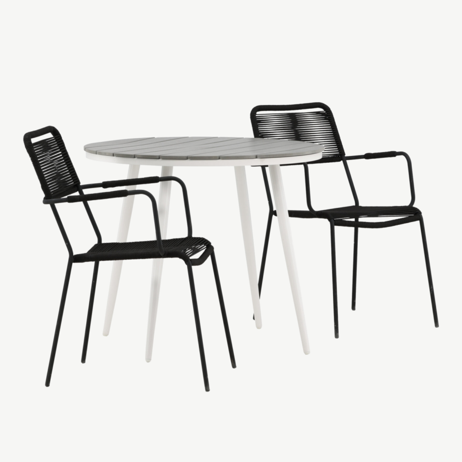 Ümmargune õuemööbli komplekt Break (hall aintwood, valge alumiinium, 2 musta köistoega tooli), GR22677 – 3