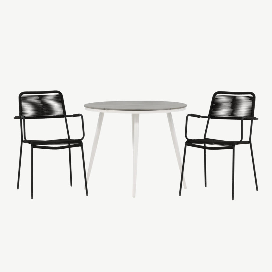 Ümmargune õuemööbli komplekt Break (hall aintwood, valge alumiinium, 2 musta köistoega tooli), GR22677 – 5