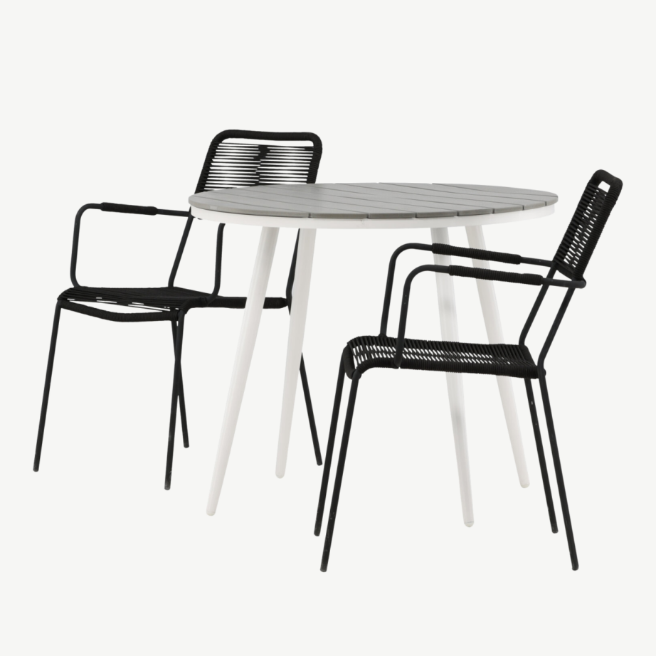 Ümmargune õuemööbli komplekt Break (hall aintwood, valge alumiinium, 2 musta köistoega tooli), GR22677 – 6
