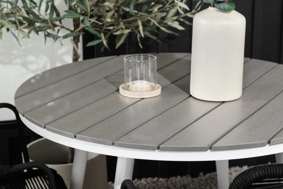 Ümmargune õuemööbli komplekt Break (hall aintwood, valge alumiinium, 2 musta köistoega tooli), GR22677 – 9