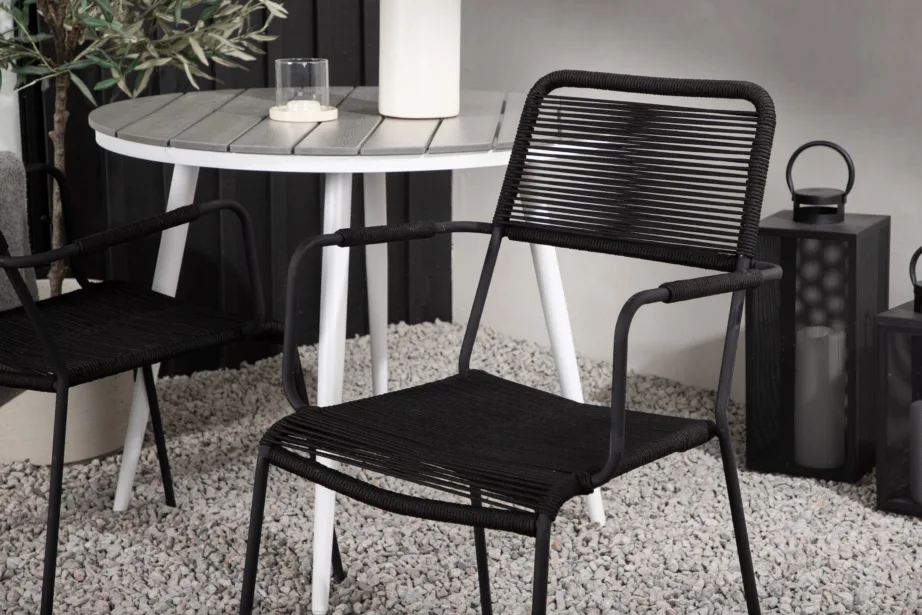 Ümmargune õuemööbli komplekt Break (hall aintwood, valge alumiinium, 2 musta köistoega tooli), GR22677 – 10