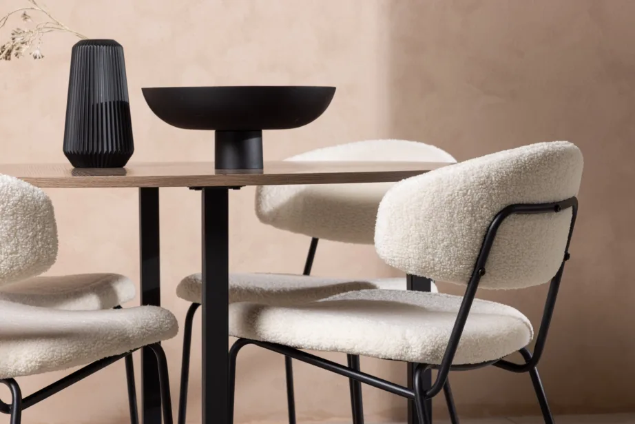 Ümmargune pähklitooni söögilaud Durango ja valged buklee toolid Chico (terase raam, ø120cm), GR23154 – 9