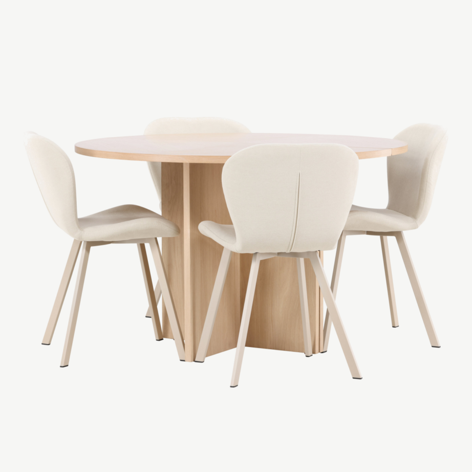 Ümmargune pikendatav söögilauakomplekt: hele Strada laud Ø120/170 cm ja 4 beeži Lilja tooli, GR24747 – 2