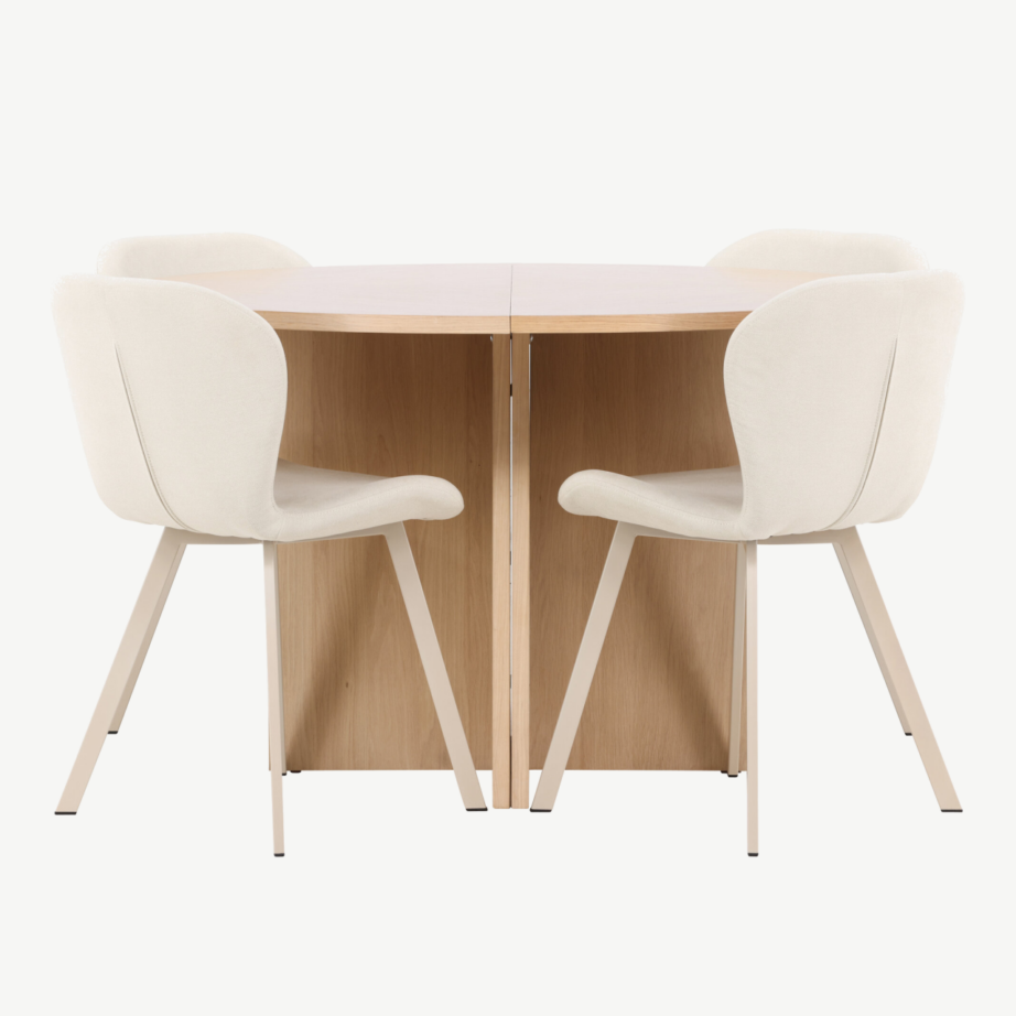 Ümmargune pikendatav söögilauakomplekt: hele Strada laud Ø120/170 cm ja 4 beeži Lilja tooli, GR24747 – 4