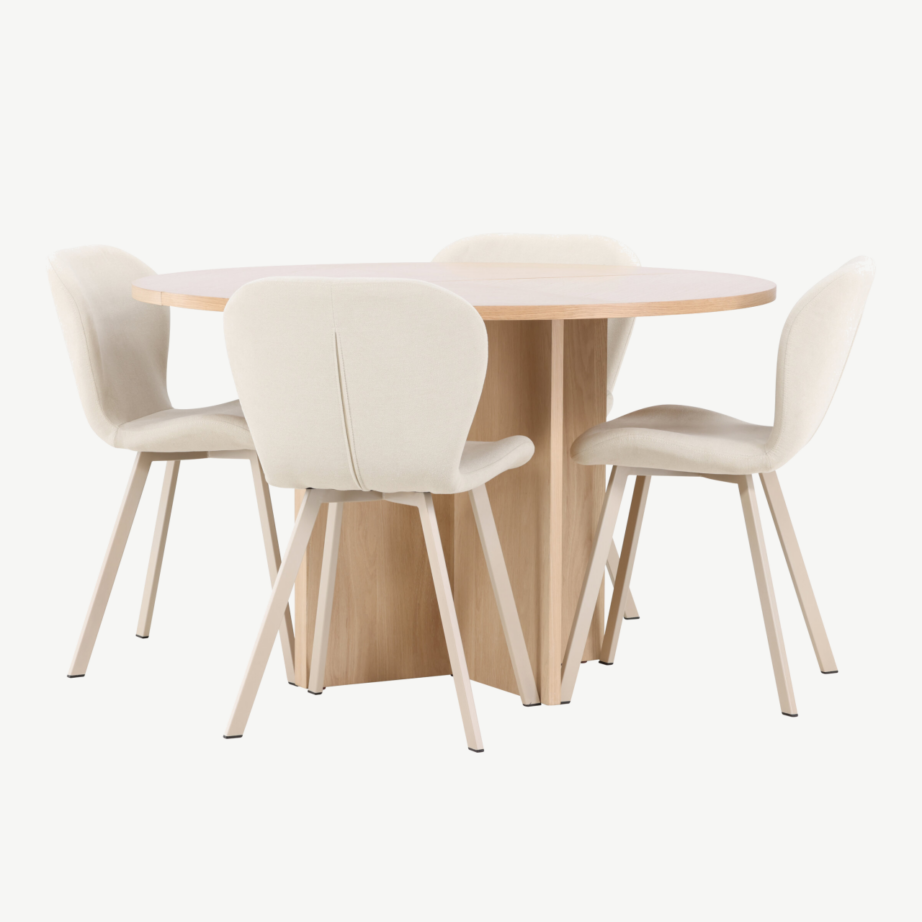 Ümmargune pikendatav söögilauakomplekt: hele Strada laud Ø120/170 cm ja 4 beeži Lilja tooli, GR24747 – 6