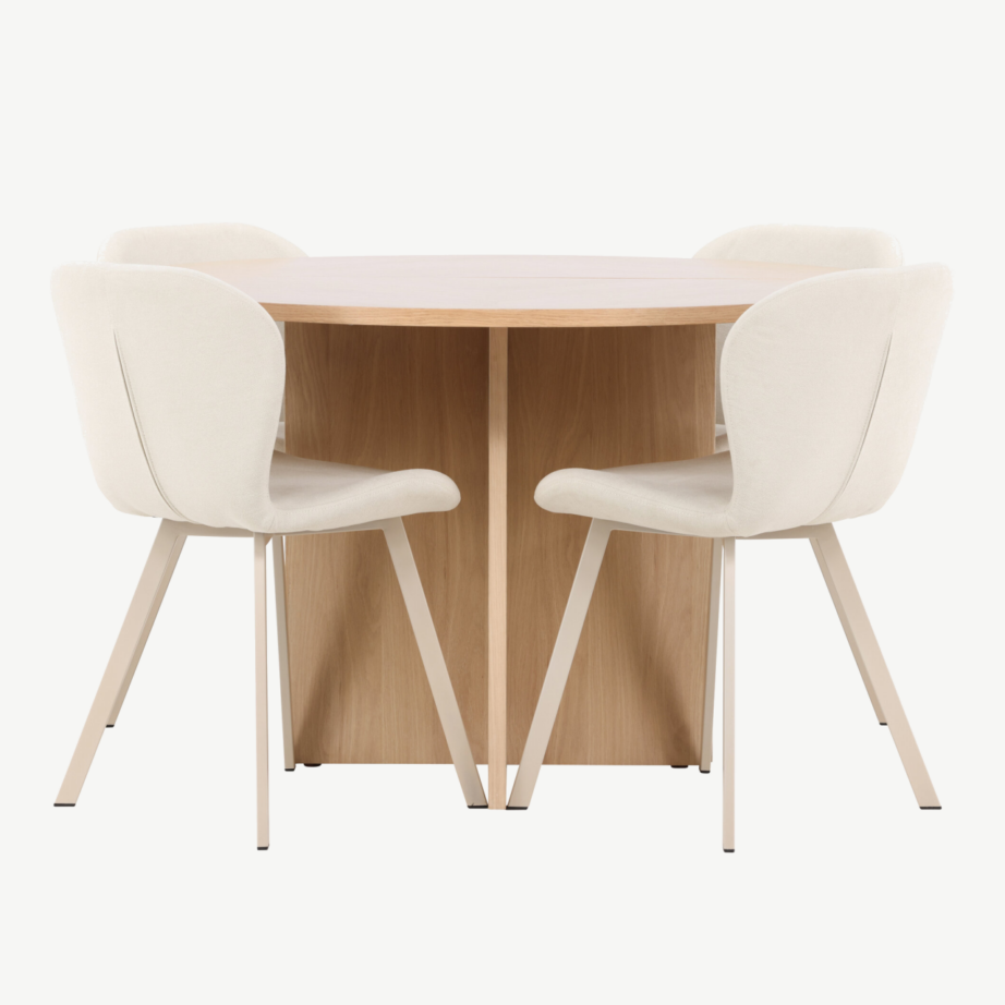 Ümmargune pikendatav söögilauakomplekt: hele Strada laud Ø120/170 cm ja 4 beeži Lilja tooli, GR24747 – 7