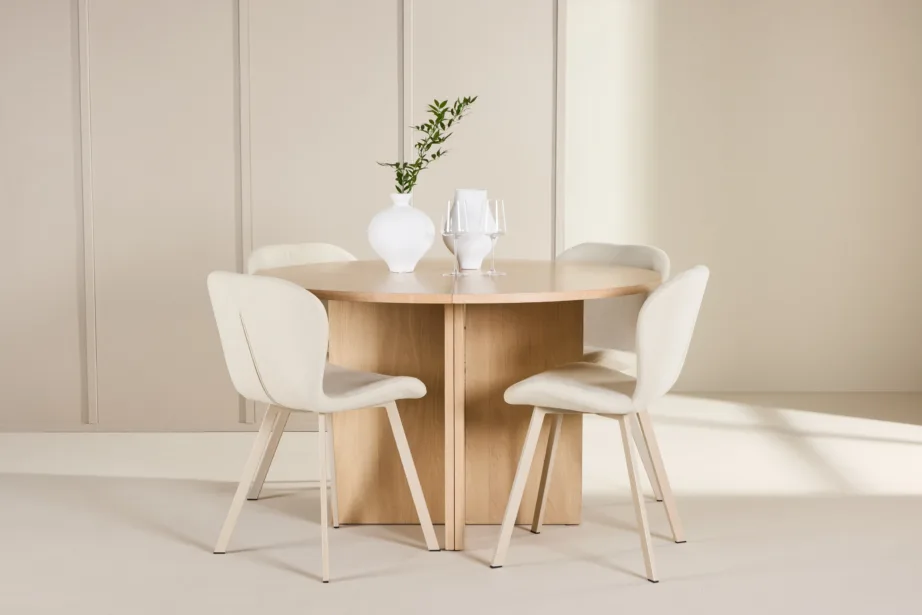 Ümmargune pikendatav söögilauakomplekt: hele Strada laud Ø120/170 cm ja 4 beeži Lilja tooli, GR24747 – 8