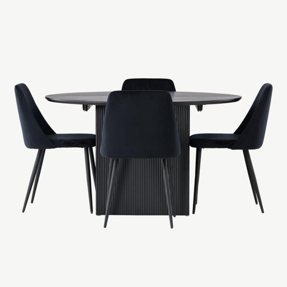 Ümmargune pikendatav söögilaud Matilda ja mustad sametist toolid Night, GR23544 – 3