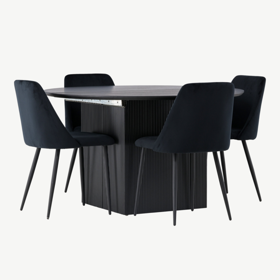 Ümmargune pikendatav söögilaud Matilda ja mustad sametist toolid Night, GR23544 – 4