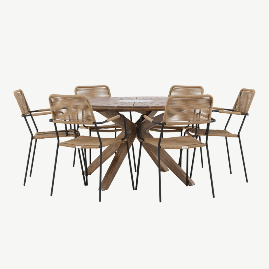 Ümmargune pruun akaatsiapuidust aialaua ja köiest toolidega söögikomplekt Rosario (6 kohta), GR24334 – 3