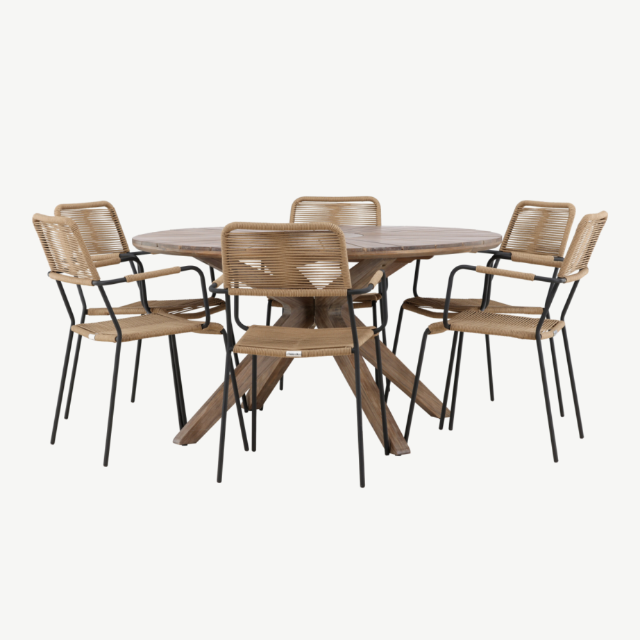 Ümmargune pruun akaatsiapuidust aialaua ja köiest toolidega söögikomplekt Rosario (6 kohta), GR24334 – 4