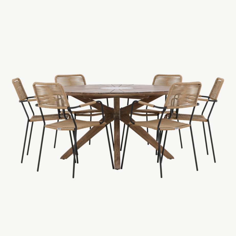 Ümmargune pruun akaatsiapuidust aialaua ja köiest toolidega söögikomplekt Rosario (6 kohta), GR24334 – 5